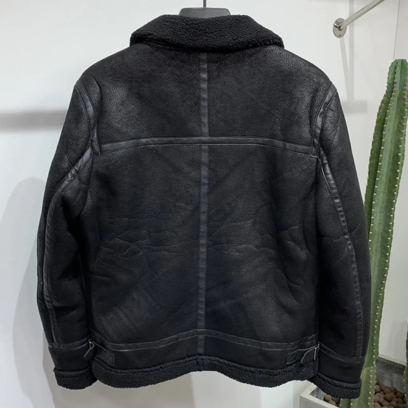 Woolen Winter Automotive Mans Faux Fur Jacket Coat Black Khaki Old Bomber Mens Leather Jacket Plus 3XL Velvet Shearling Coats