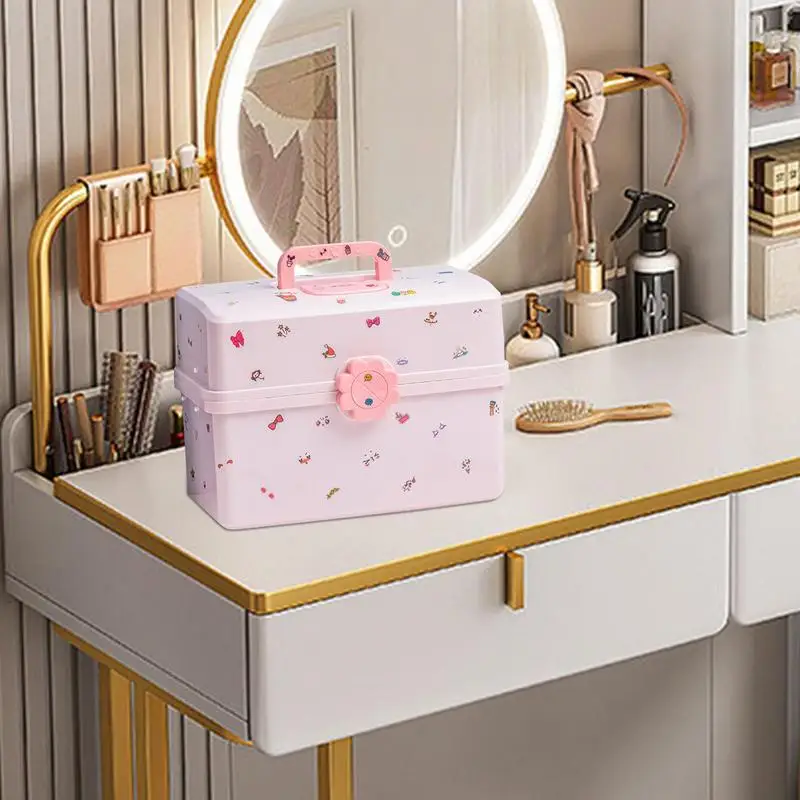 Girl Hairpiece Storage Box 3-layer Hair Clip Rubber Band Case Waterproof Hair Tie Organizer 6 Stickers And 1 Pack Of Hair Ties