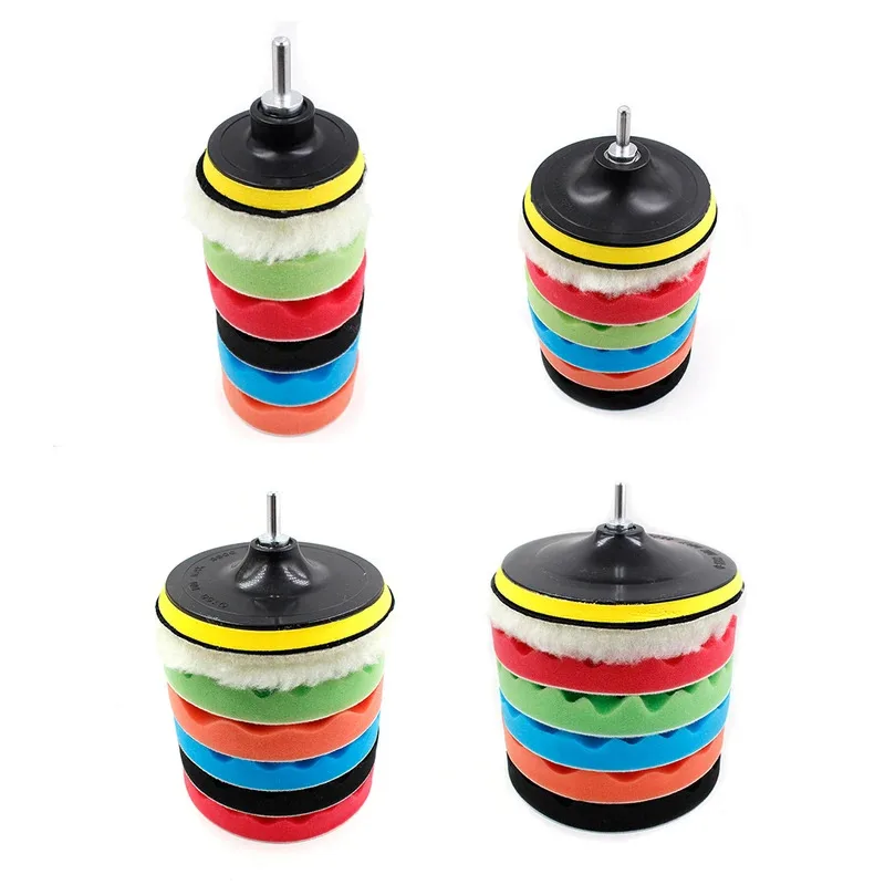Juego de 8 Almohadillas de Pulido y Encerado de Esponja de 3/5/6/7 Pulgadas, Rueda Pulidora para Taladro, Adaptador de Taladro para Pulidora de Coches