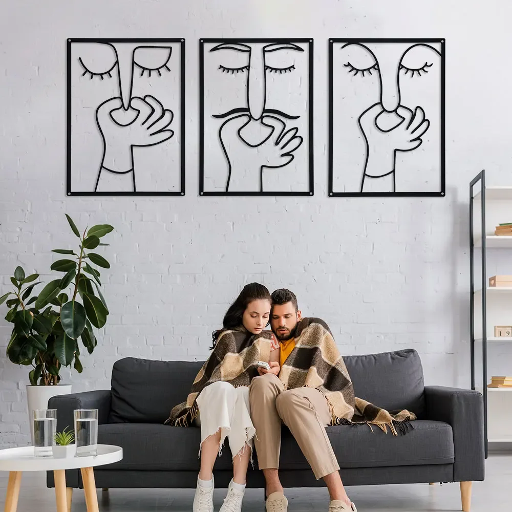 2D Metal Humorous Bathroom Sign with Minimal Line Art Design - Restroom Decor for Guest WC Portrait Funny Toilet Wall Art