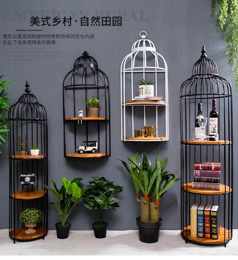 American retro wrought iron floor bird cage ornament shelf decoration creative home living room room European flower stand