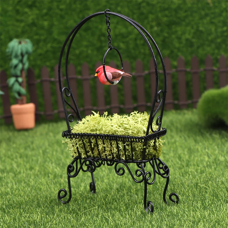 1:12 Dollhouse Miniature Iron Art Flower Rack Vertical Bird Ring Garden Stand Garden Storage Stand Model Micro Landscape Decor image 5