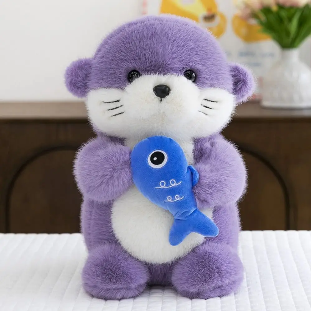 

Fluffy Otter Toys Soft Cartoon Holding Fish Otter Doll Collection 35cm Stuffed Otter Doll Pillow Birthday Gift