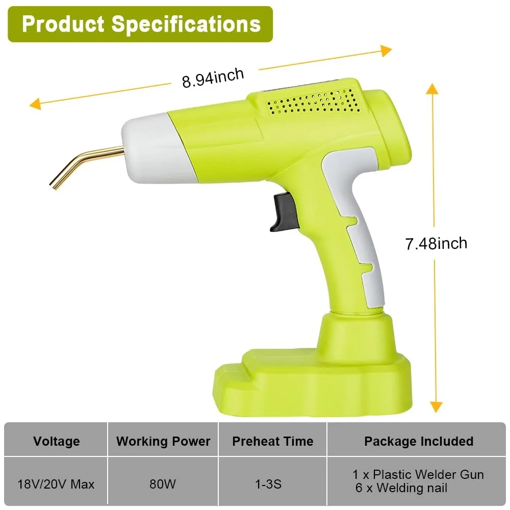 Rechargeable Plastic Welder Kit for Ryobi 18V Li-Ion Batteries Portable Plastic Welder with LED Indicator DIY Home Repair Tools