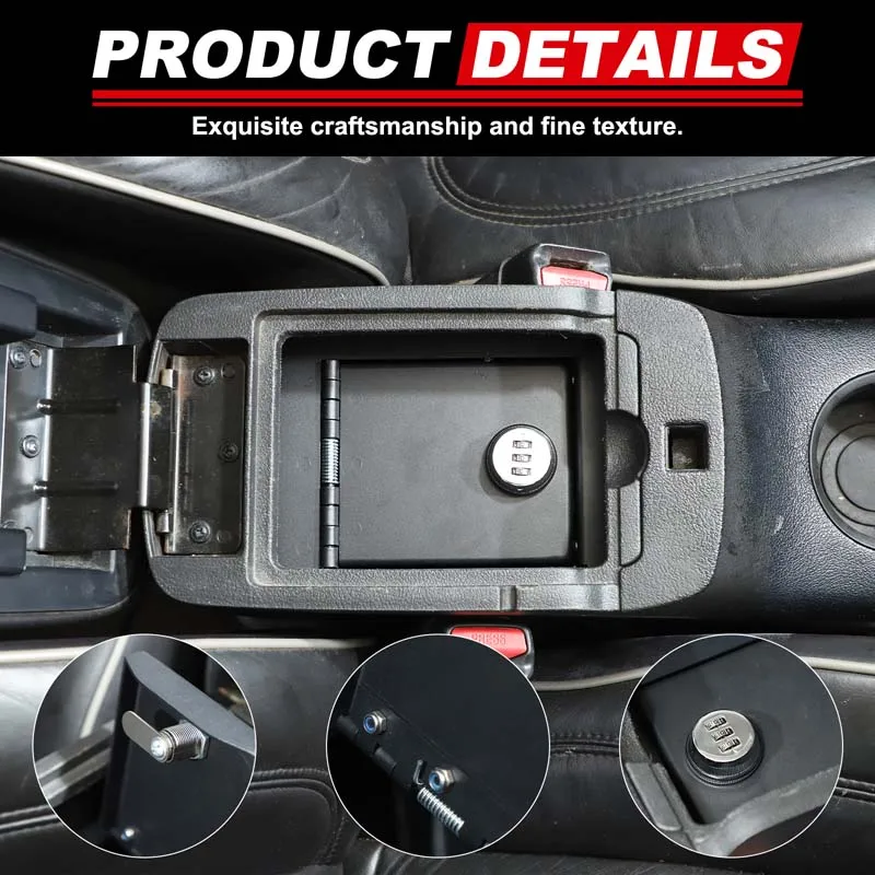1Pcs Carbon Steel Black For Hummer H3 2005-2009 Car Armrest Storage Privacy Password Lock Security Safe Box Interior Accessories