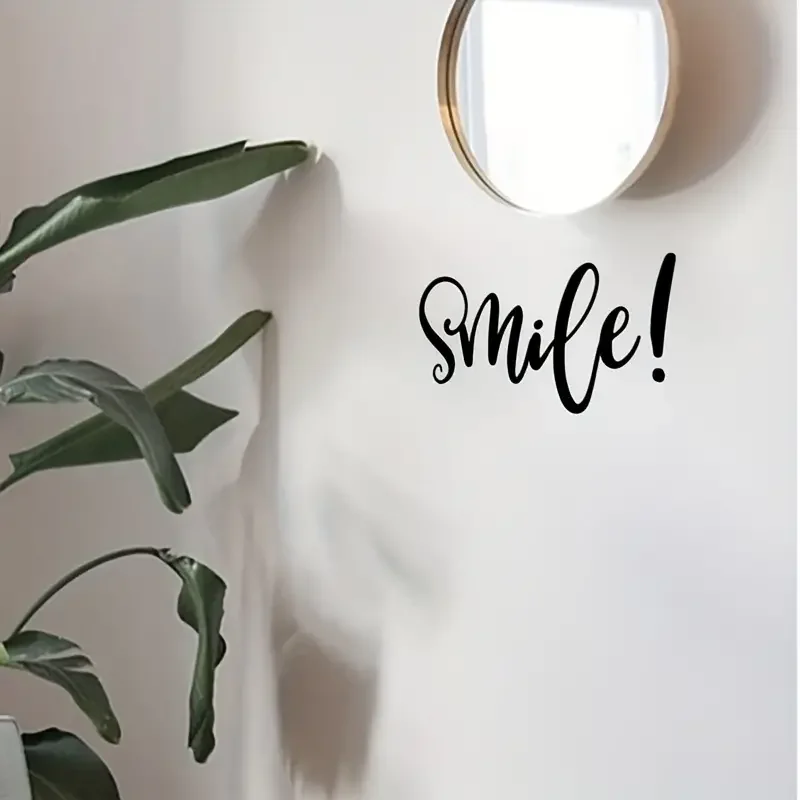 1pc, English Smile Inspirational Wall Sticker - Removable, Waterproof, and Decorative for Bedroom and Living Room