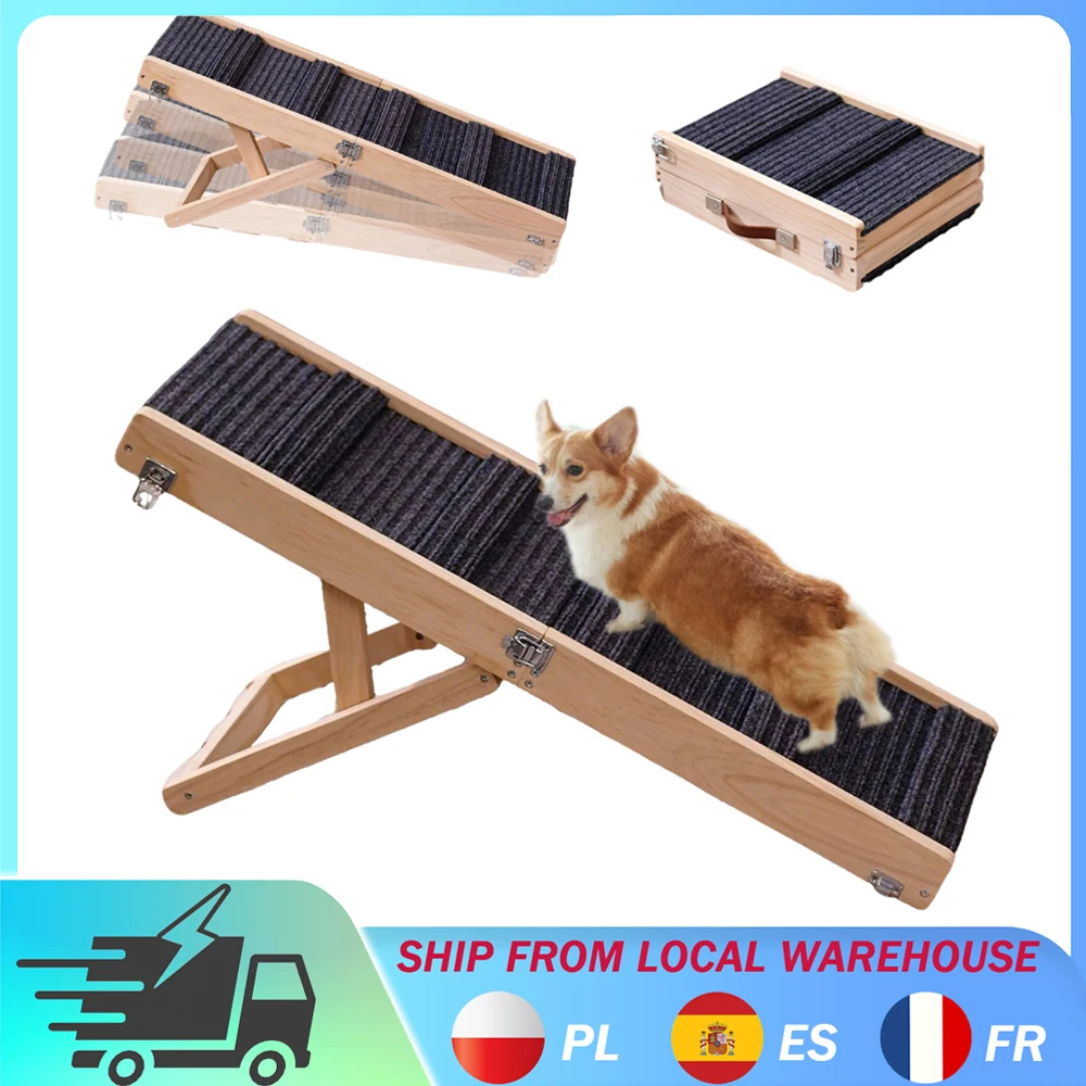 Rampe pliable en bois pour animaux de compagnie, hauteur réglable, pour petits chiens et chats, 24,5 cm-43 cm, rampe pliable en bois pour lit, canapé, voiture