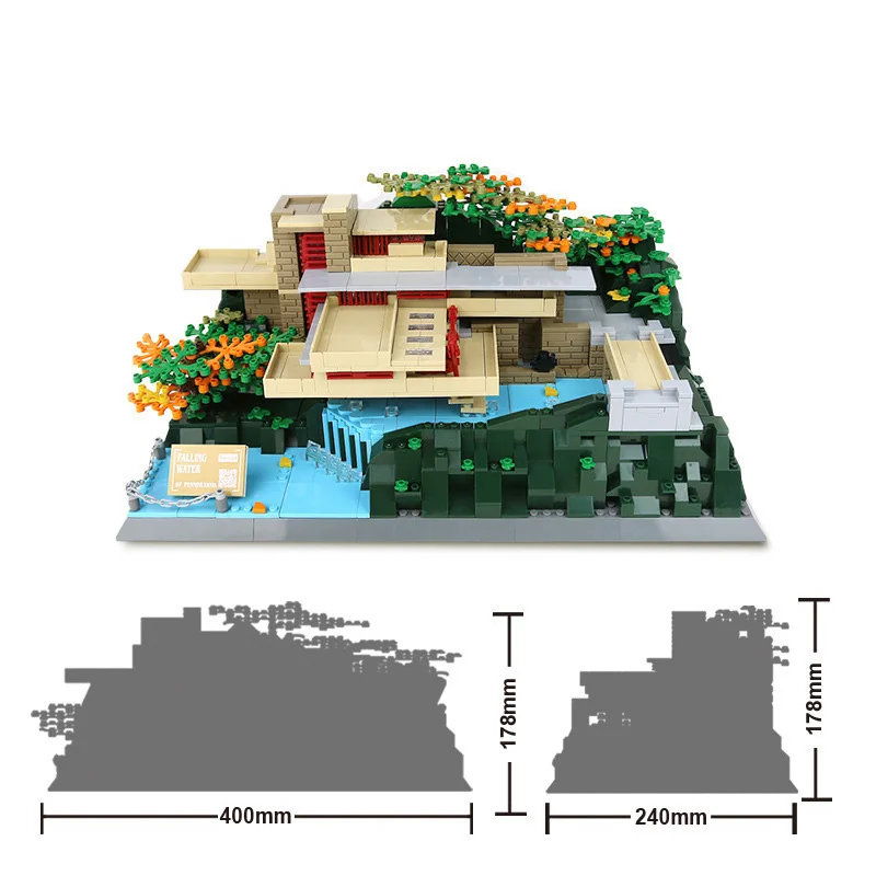 Creative World Famous Art Architecture City Street View Block United States Fallingwater House Building Brick Streetscape Toys