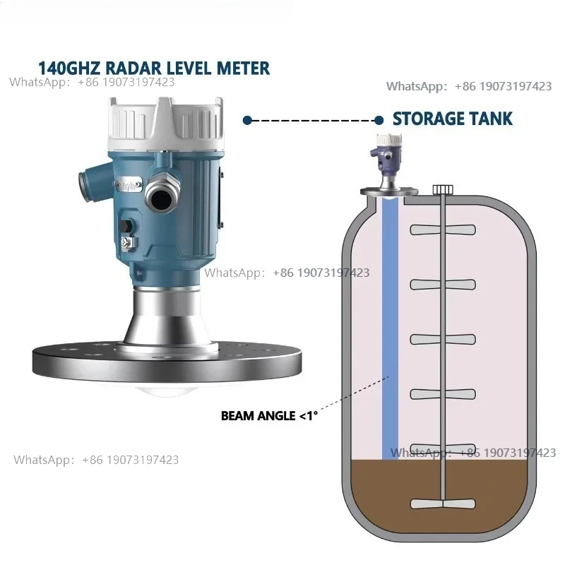 Industrial 140GHz Flow Sensor with ±2mm Accuracy Radar Level Detection for Liquids Granular Solids Anti-Co rrosion Rod Antenna