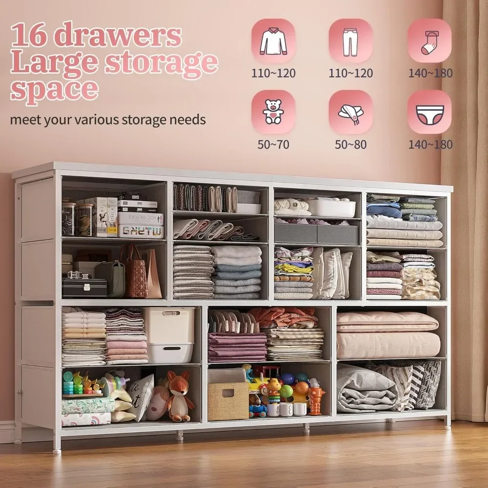 Dresser TV Stand with Power Outlet & USB White Dresser for Bedroom with 16 Drawers TV Stands for Living Room TV image 5