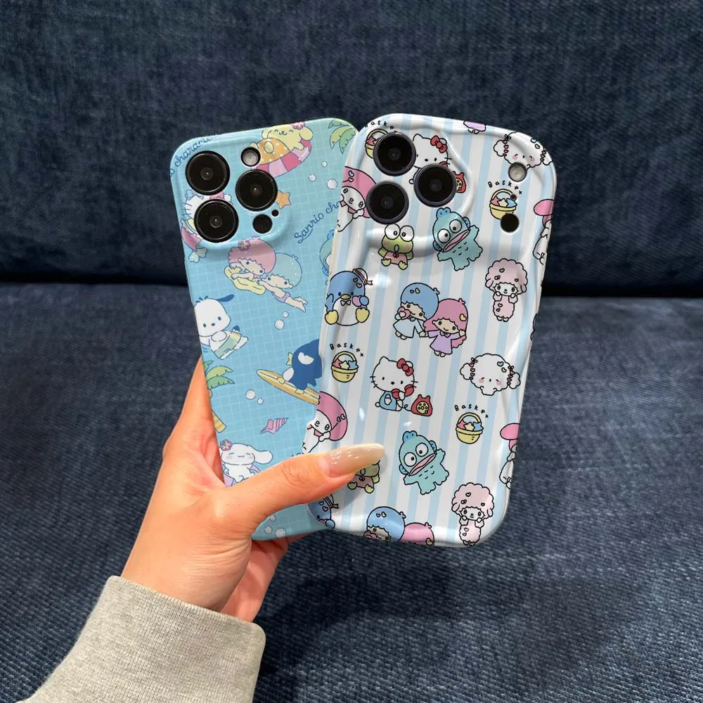 

Sanrio Characters Party For Apple iPhone 11 12 13 14 15 16 17 16E Air Plus Pro Max 2022 Wave Oil Film Phone Case