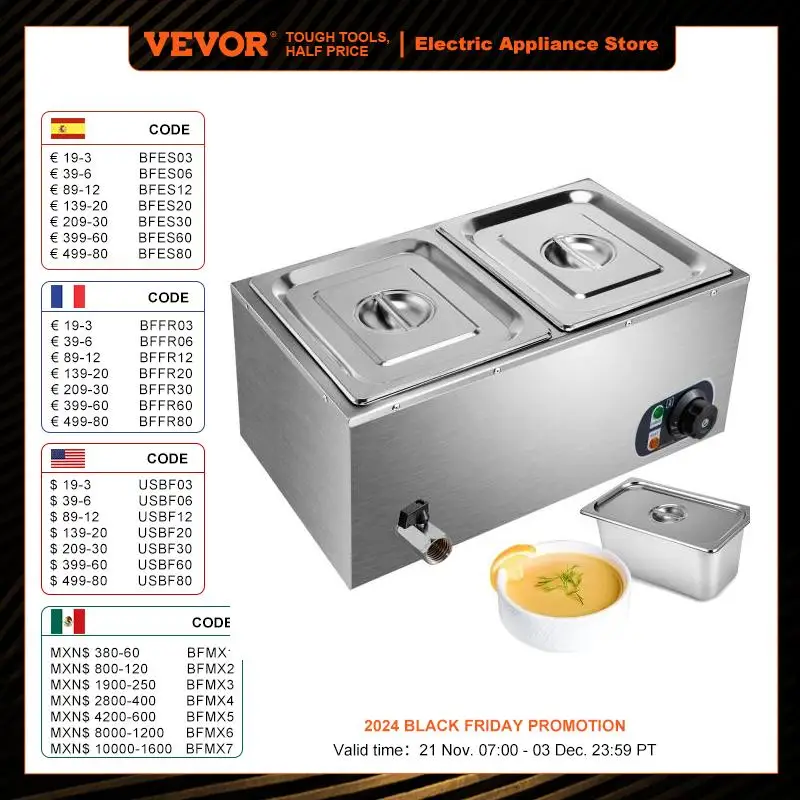 VEVOR 2 3 4 6 Pan Electric Catering Food Warmer Steam Table Stainless Steel Adjustable Temperature Buffet Restaurant Commercial