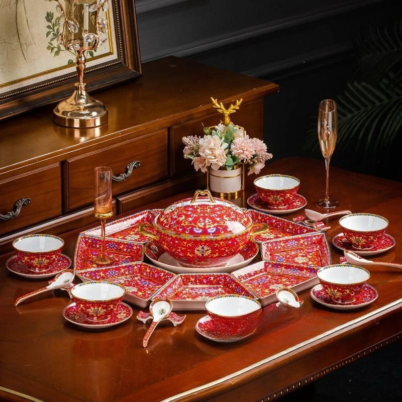 مجموعة أطباق سيراميك، مجموعة أطباق وأطباق منزلية صينية بلون المينا #1