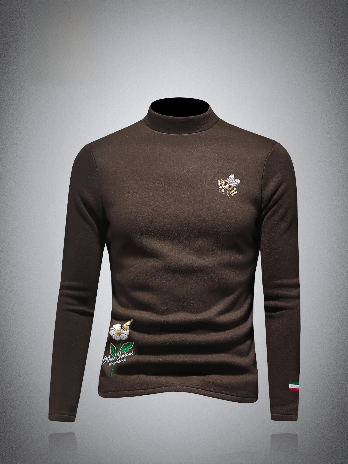 

Men's Embroidered Fce Lined Thi Long Sve Base irt f High Collar Warm Slim Fit Winter T-irt Bee Pattern