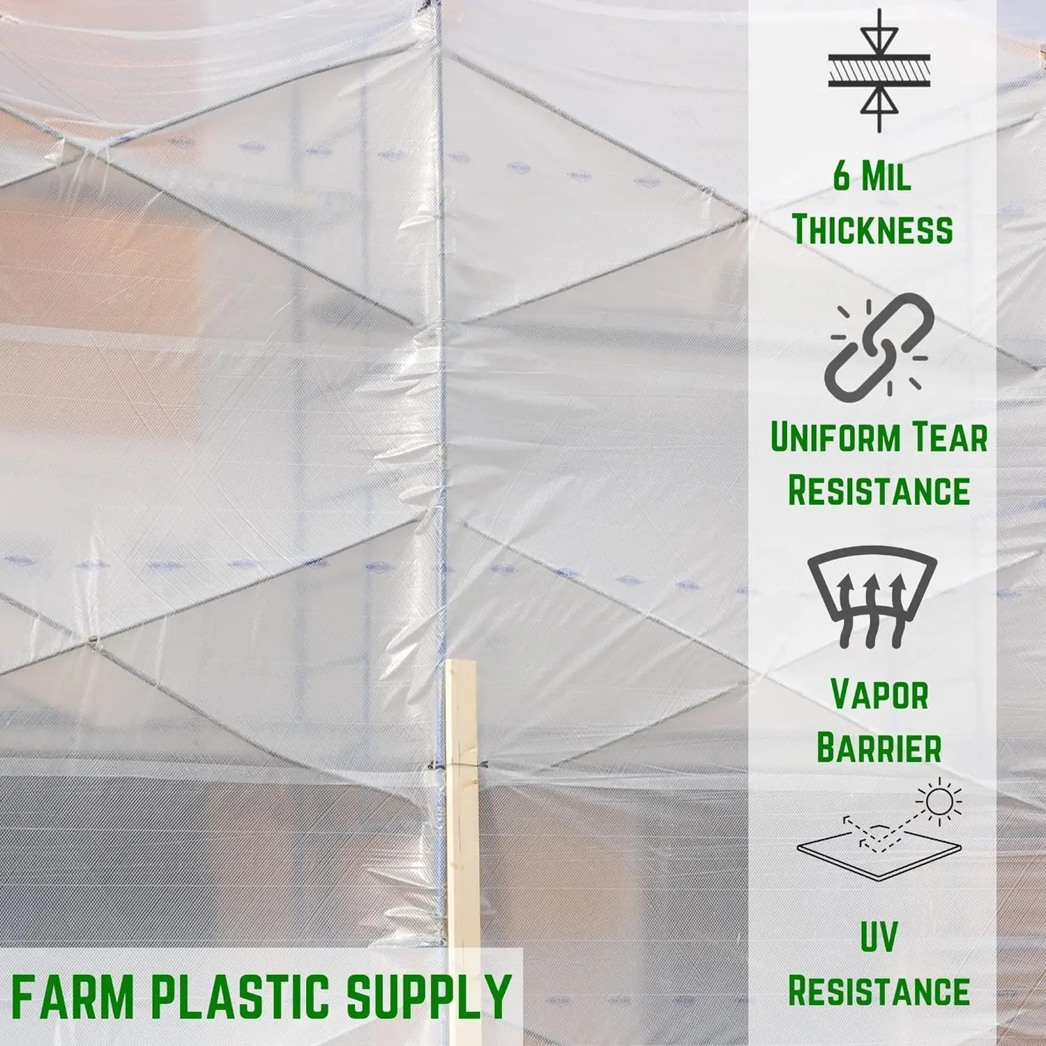 Reinforced Clear Plastic Sheeting - 6 Mil Reinforced Poly Film Tear Resistant, Weatherproof, Vapor Barrier Polyethylene Roll