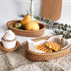 Panier à fruits en rotin fait à la main, panier à pain et à Snacks plateau de salon, panier de rangement d'articles divers plateau à fruits