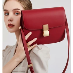 Bolso de hombro cuadrado pequeño para mujer, bandolera de cuero con solapa dividida, estilo Retro Tofu, 2024