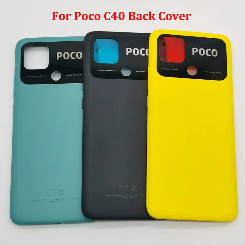 For Xiaomi Mi POCO C40 Battery Back Cover Rear Door Housing Cover Replacement with Side Button For Poco C40 Phone Case + Sticker