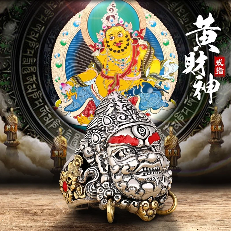 Domineering Personalized Men Ring Lucky Black Yellow God of Wealth Design Male Finger Open Ring Jewelry Gift For Boyfriend