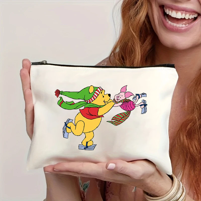 Disney Cartoon Anime Piglet and Winnie The Pooh Playing Priting Tote Bag Shopping Bags Lightweight Shoulder Handbag Eco Handbags