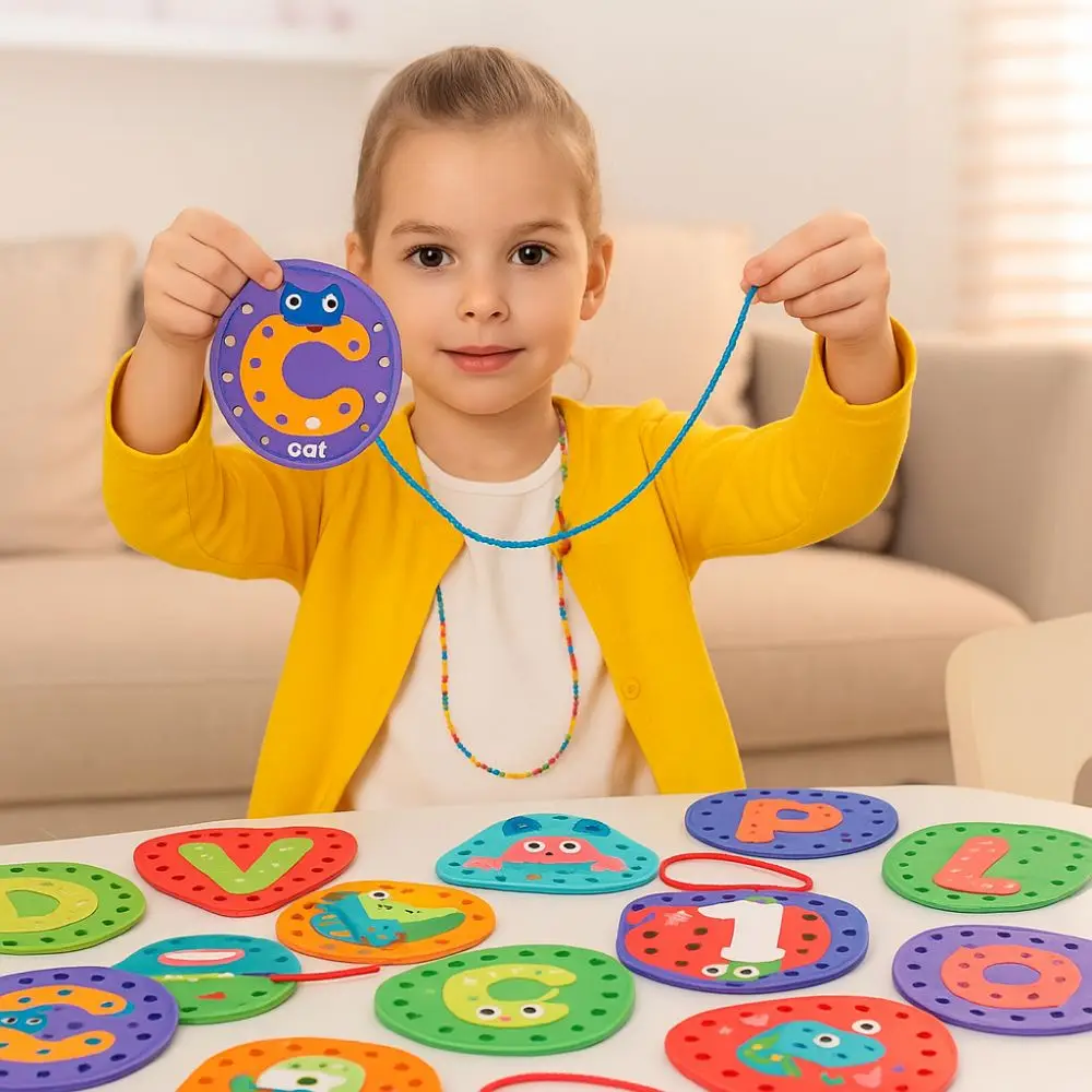 ทักษะยนต์กล้ามเนื้อเด็กเชือกบอร์ดไม้การศึกษาเด็กการ์ดร้อยของเล่นสีสันสร้างสรรค์