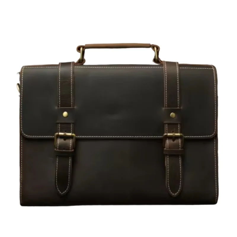 Men's Leather Briefcase Business Notebook Bag Men's