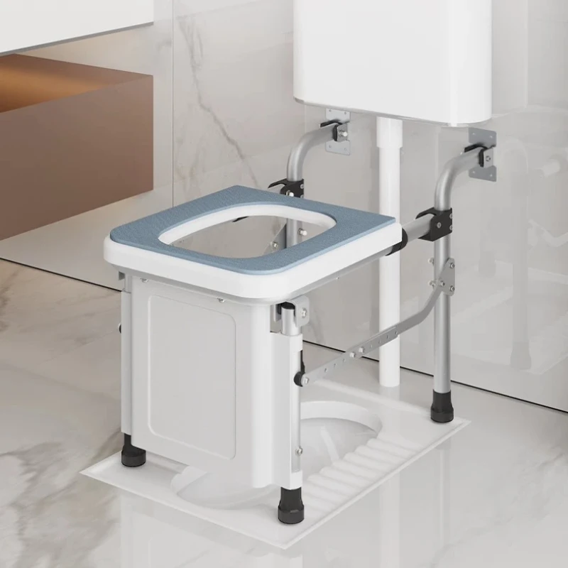 Portable Foldable Toilet Chair for Elderly and Pregnant Women Adjustable Squat to Sit Conversion Bathroom Safety Commode Seat