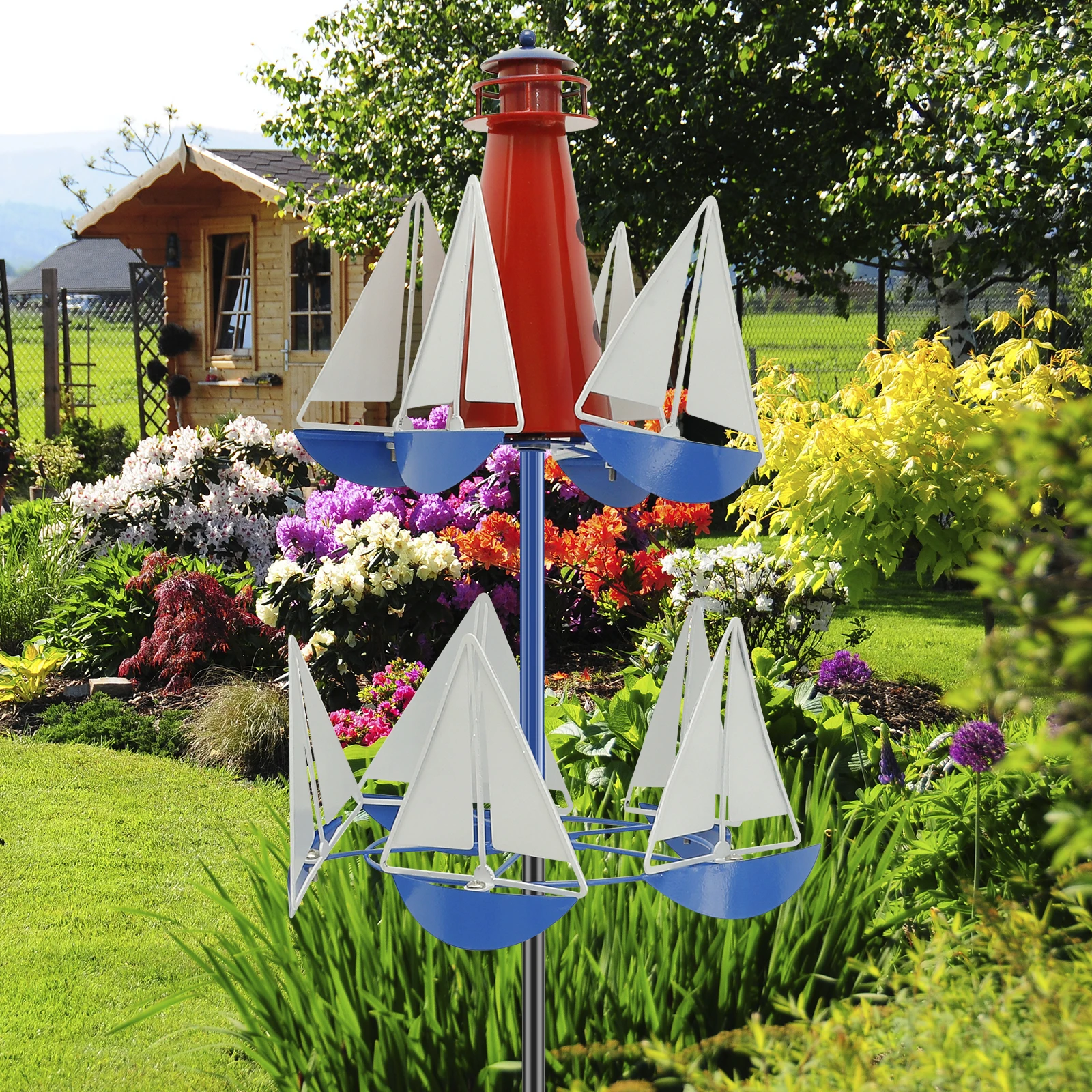 

Sailboat Windmill Décor Metal Lighthouse Sailing Wind Spinner Swiveling Garden Wind Spinner Sculpture Outdoor Art Wind Sculpture