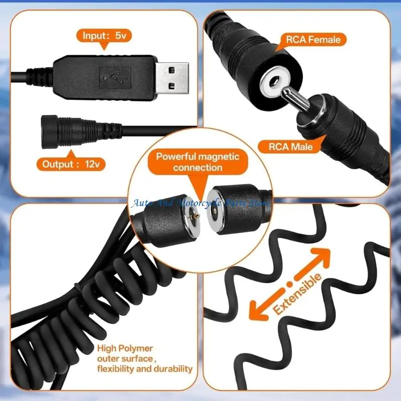 P9FD Power Cord Replacement USB Port Snowmobile Helmet Heated Connector