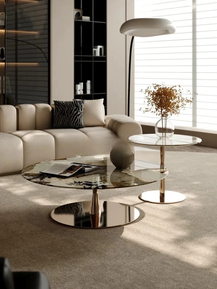 

Mild Luxury Marble Stone Endtable New High-End Designer Size round Natural Pandora Luxury Stone Endtable