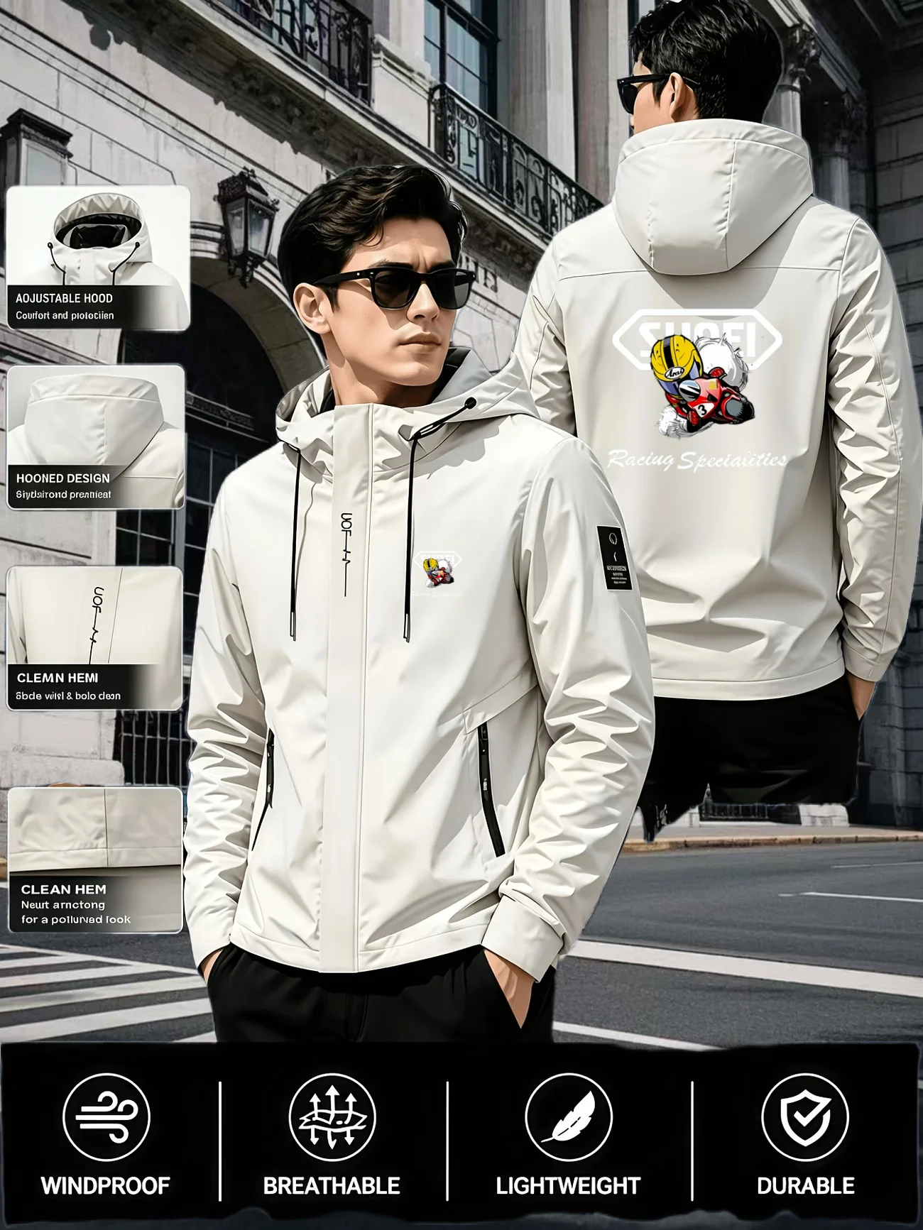 Spring and autumn fashion hot selling classic printed lightweight workwear mens new outdoor sports high-end zipper hooded jacket