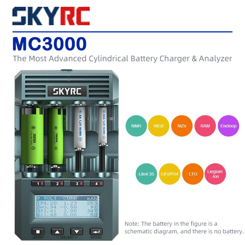 SKYRC MC3000 Bluetooth Cylindrical Battery Charger & Analyzer NiMH/NiCd/NiZn/Eneloop/Lithium-Ion/LiIo4.35/LiFePO4 Charger