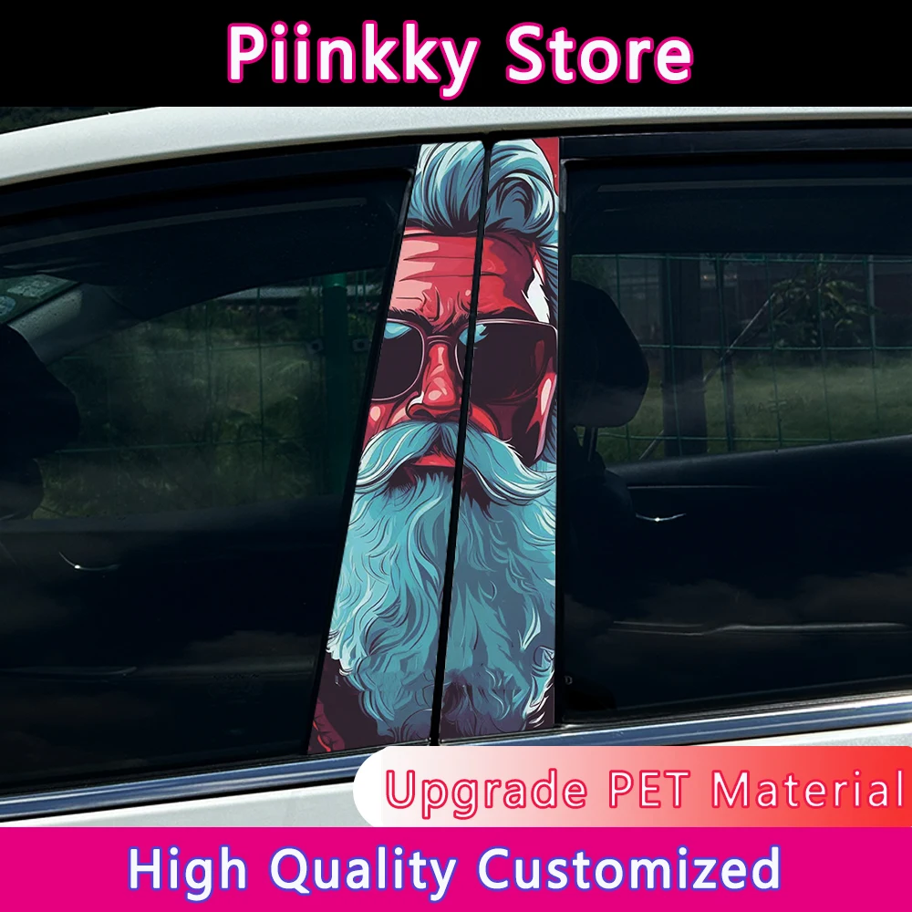 

Santa Claus Decorated PET Christmas Auto B Pillar Car Sticker For Audi BMW Mercedes Ford VW Toyota Nissan Kia Renault Hyundai