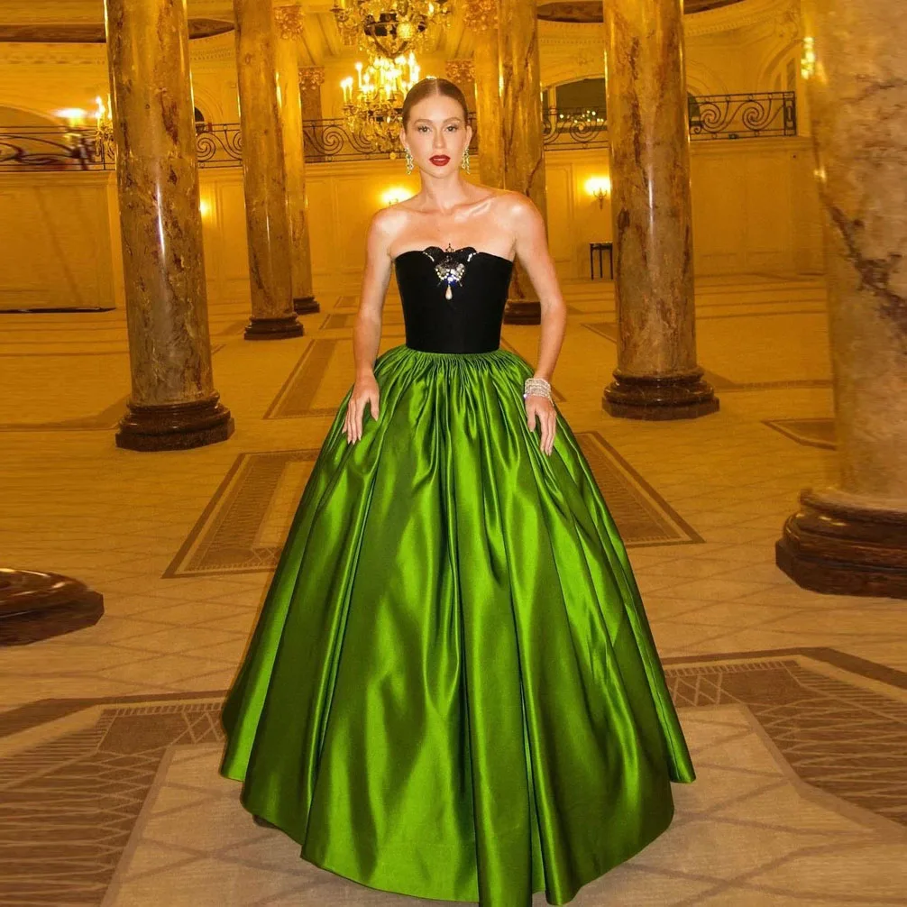 Pretty Ball Gown Satin Skirt Shiny Silk Pleated Green Women Long Perform Skirt Floor Length Elegant Prom Skirts Custom Made