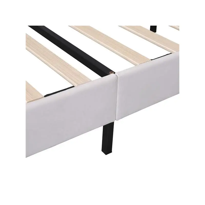 Beige Upholstered Platform Bed with Floral Velvet Headboard - Stylish and Comfortable Bedroom Furniture