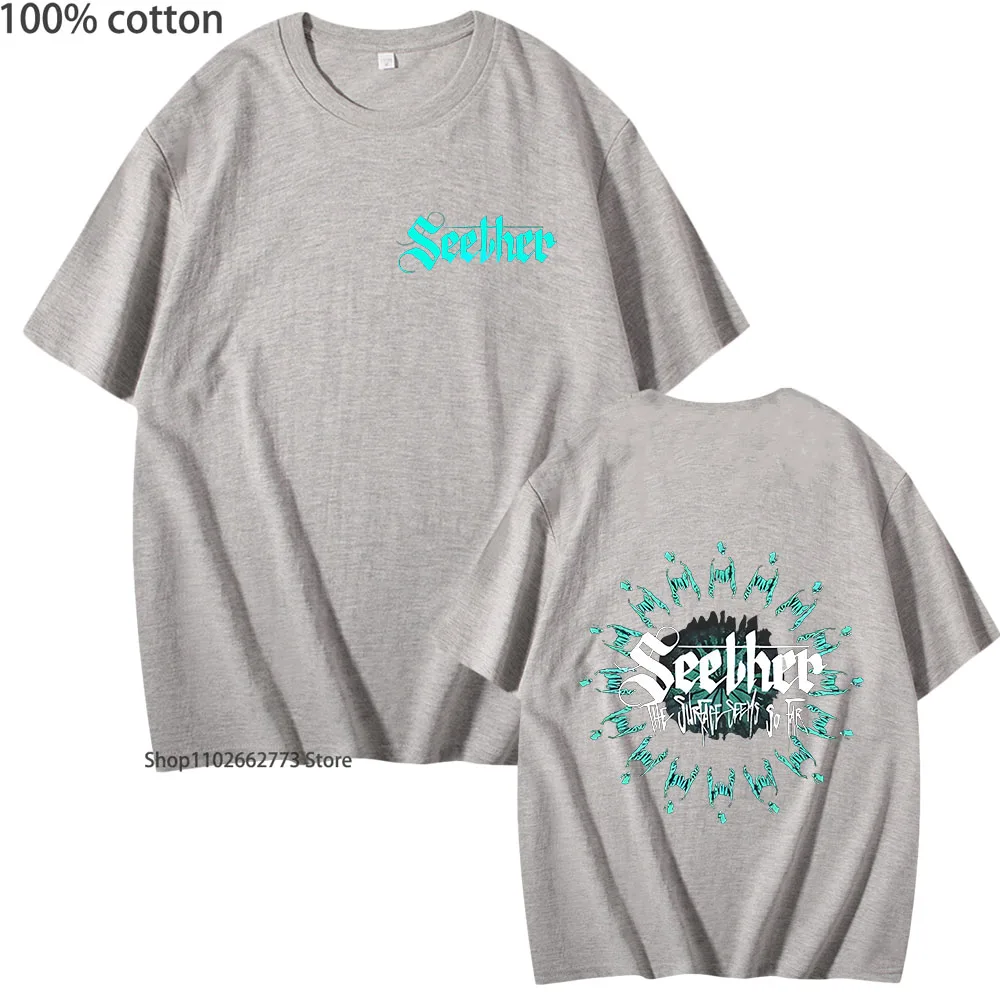 تي شيرت The Surface يبدو بعيدًا تي شيرت Seether Rock Band Printe تي شيرت 100% قطن صيفي للرجال والنساء تي شيرت 2025 ملابس للرجال والنساء