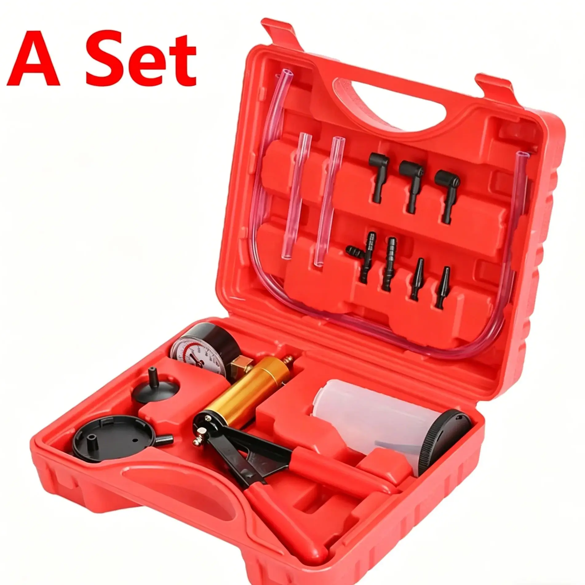 2 in 1 Manual Vacuum Pressure Pump Brake Fluid Drain Kit Vacuum Pistol Pump Tester Kit Portable Durable Aluminum Vacuum Gauge