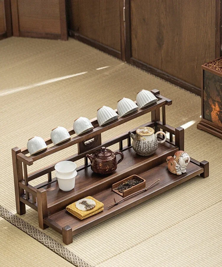 American Solid Wood Walnut Storage Rack North Bogu Frame Teacup Tea Set Placement Kung