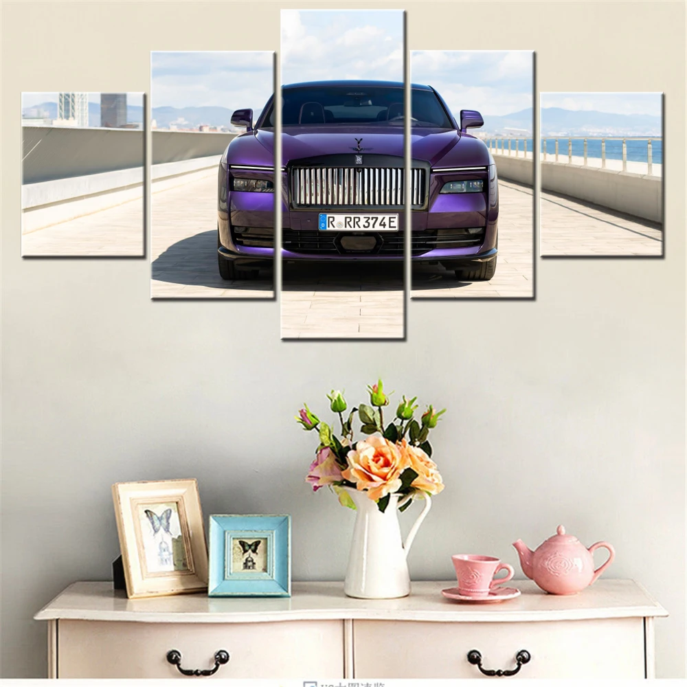 

5 Pieces Canvas Wall Arts Poster Painting Cars Black Badge Spectre Vapour Violet Wallpaper Home Decor Picture Printing Artwork