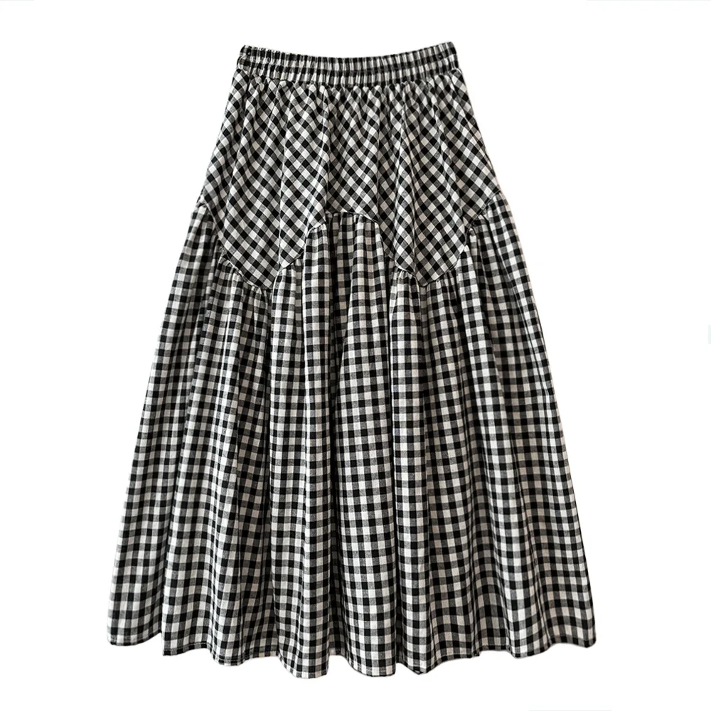 

Retro Plaid High Waist Slimming f-length Skirt Artistic Patchwork Umbrella Skirt Long Dr Design Sensation Ciwalk