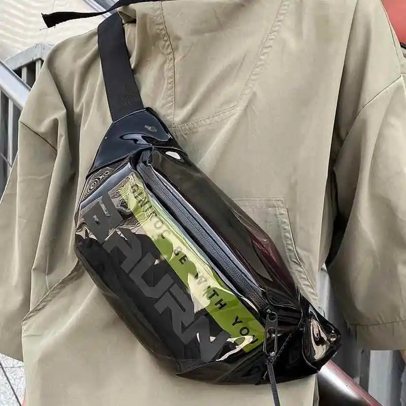 Transparent Waterproof Men's Crossbody Bag Fashion Sport Waist Bag Casual Shoulder Bag PVC Material Youth Leisure Bag