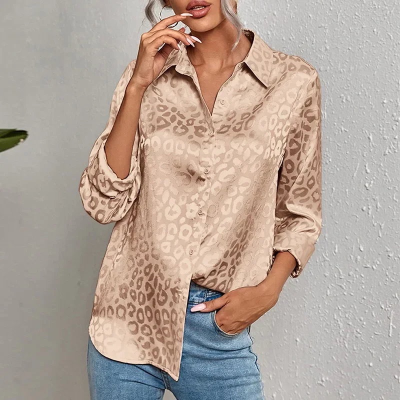 Women Satin Silk Shirts Leopard Print 2023 Spring Autumn Vintage Blouse Button Up Lady Long Sleeves Tops Female Loose Shirts