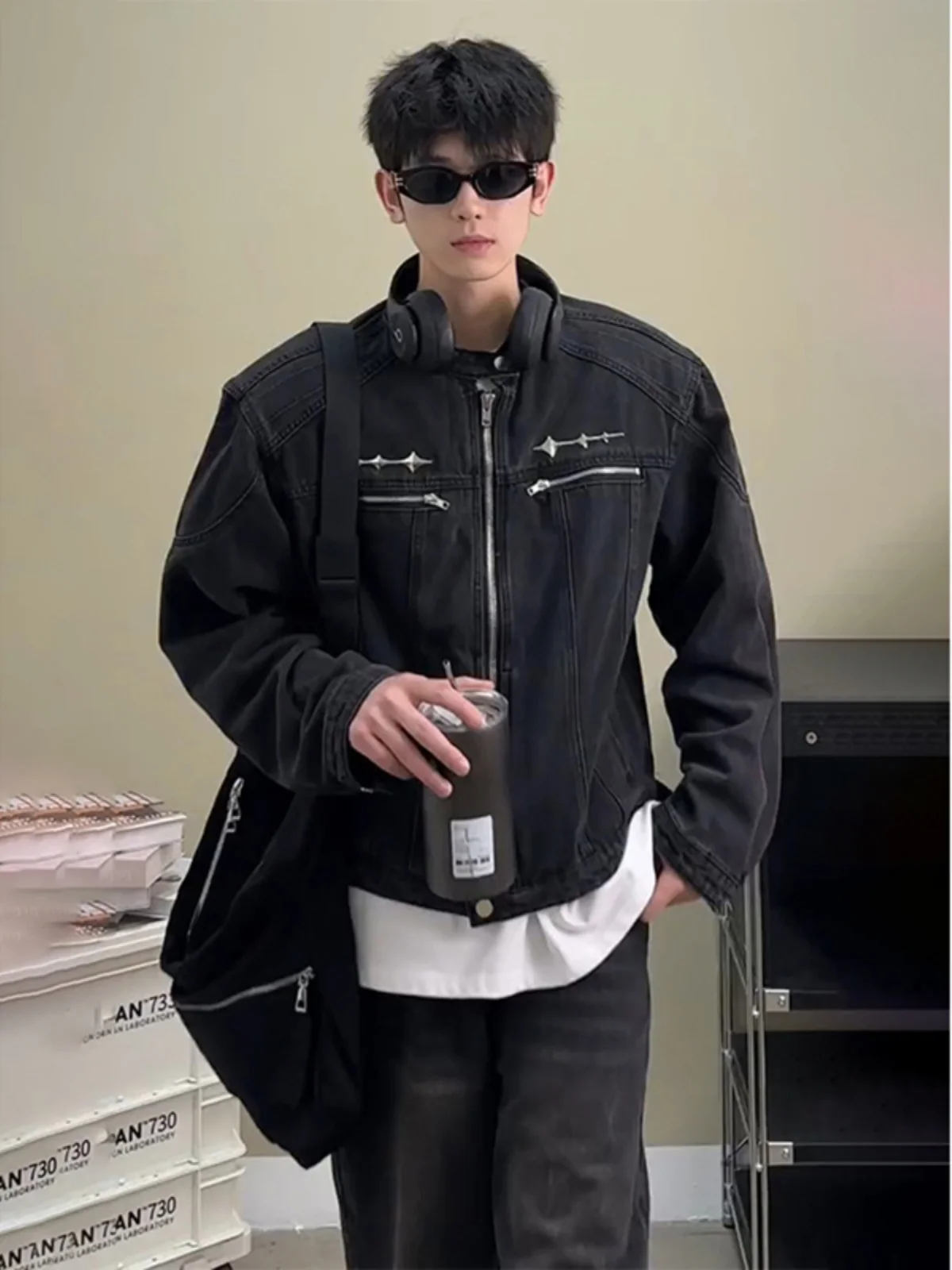 

Мужская джинсовая куртка ort Bla Denim: модная, премиальная, с воротником-стойкой, в стиле рабочей одежды, американская ретро-одежда из денима