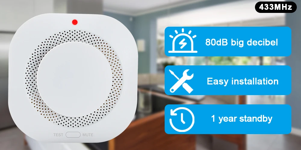 Wireless 433MHZ Smoke Detetor Alarm Sensor For Home Alarm System  Fire Alarm Home Security System Smoke Fire Protect