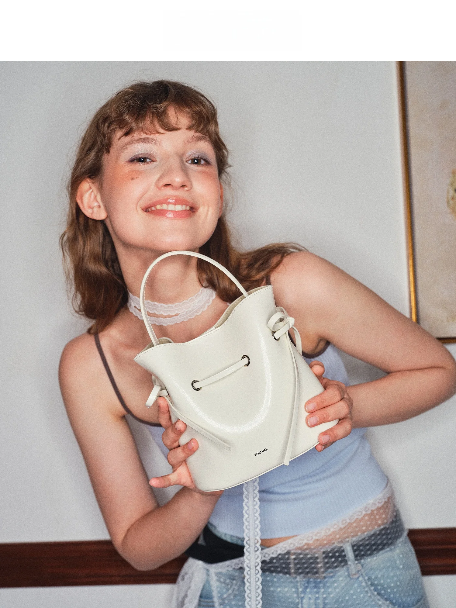 Muva Original Design Summer Soft Leather Bucket Bag Women's Drawstring Crossbody Handbag  Knot Fashion New 2024