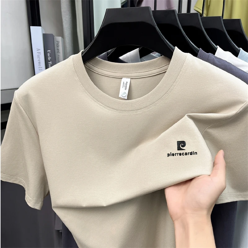 

2026 Spring and Autumn New Round Neck Thin Short Sleeve Men's Solid Color T-shirt Half Sleeve Bottom Shirt