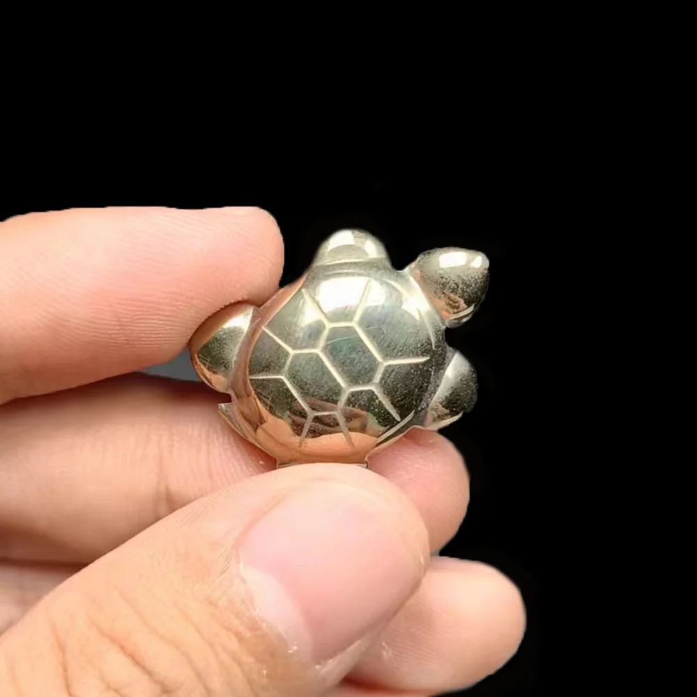 Wholesale Cute Pyrite Turtle Statue Yellow Iron Pyrite Tortoise Figurine with Hole Crystal Carving For DIY Pendant Gifts