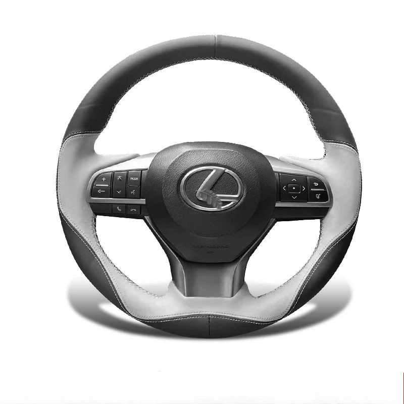 

Hand Stitched black white Genuine Leather Car Steering Wheel Cover for Lexus ES200 ES250 ES300h GS200 GS300h RX200t