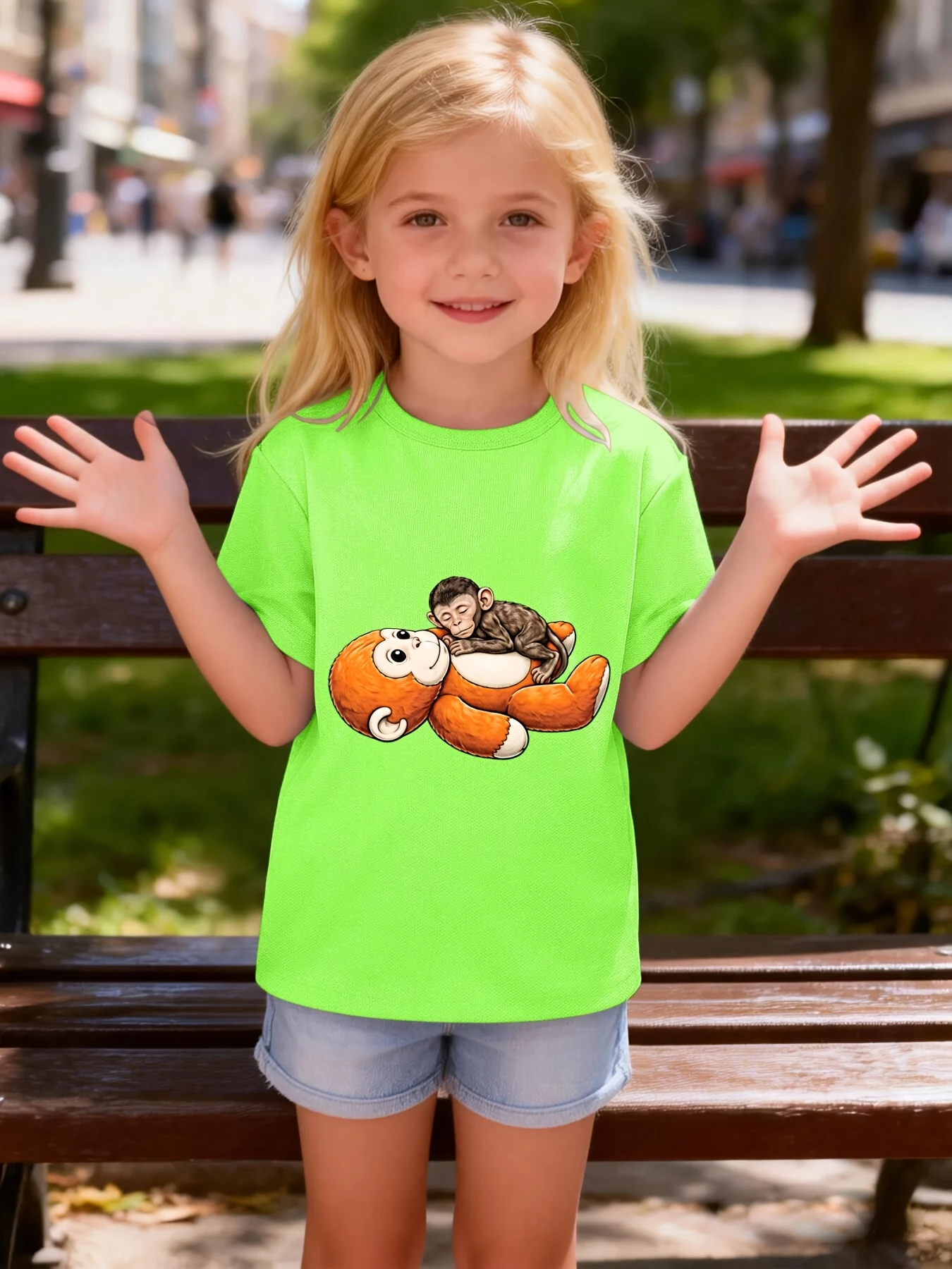 Cute Baby Monkey Sleeping On Cartoon Monkey Wildlife Graphic T Shirt Family Matching Boys Girls Kids Casual Short Sleeve Tops
