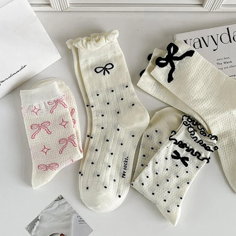 

Kave 2024 Spring/summer Sweet Lolita Ballet Style Ultrathin Breathable Socks For Women Lace Bow Piles Of Socks Wholesale